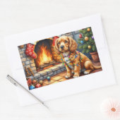 Cocker Spaniel by Fireplace with Christmas Lights Rechthoekige Sticker (Envelop)