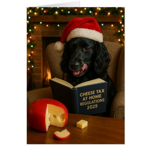 Cocker spaniel 'Cheese Tax' Christmas card (Devant)