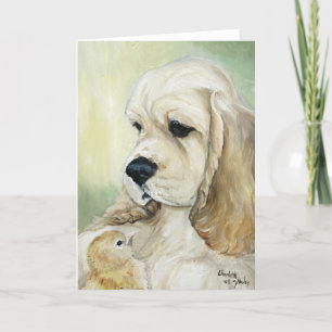 "Cocker Spaniel & Chick" Dog Art Wenskaart Kaart