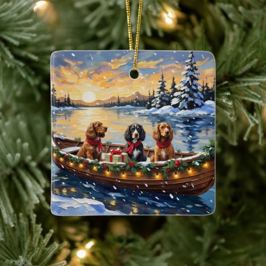 Cocker Spaniel Christmas Boat Holiday Keramisch Ornament (Boom)