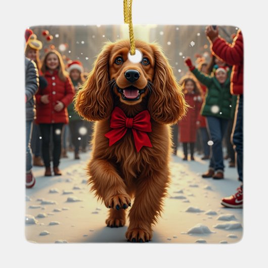 Cocker Spaniel Christmas Parade Holiday Painting Keramisch Ornament (Voorkant)