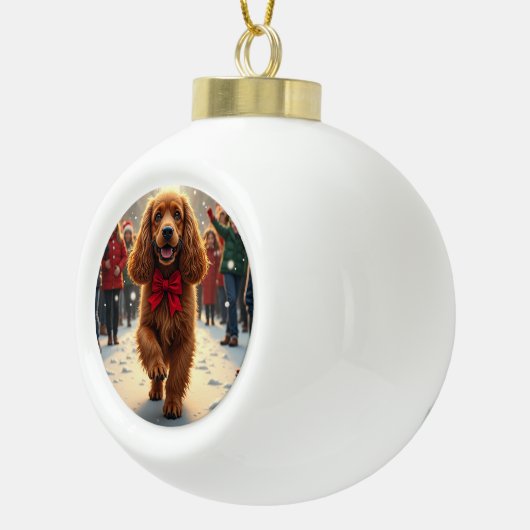 Cocker Spaniel Christmas Parade Holiday Painting Keramische Bal Ornament (Rechts)