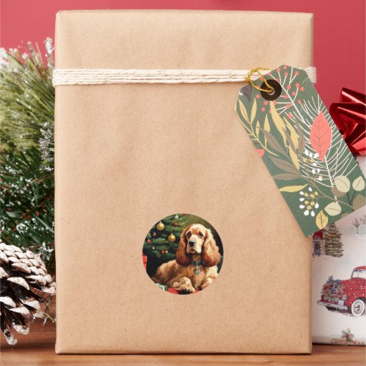 Cocker Spaniel Christmas Ronde Sticker (Feestdagen)