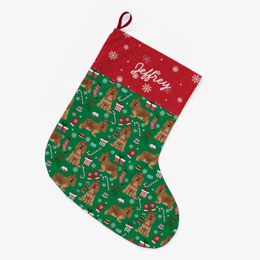 Cocker Spaniel Custom Dog Name Grote Kerstsok (Voorkant (Hangend))