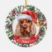 Cocker Spaniel Custom Santa Hat Noël Ornement (Devant)