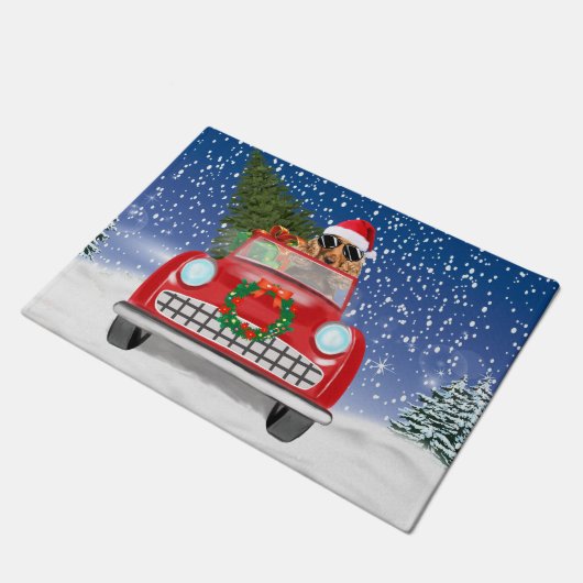 Cocker Spaniel Dog-auto rijden met sneeuwkerst Deurmat (Schuin)
