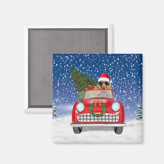 Cocker Spaniel Dog-auto rijden met sneeuwkerst Magneet (Voorkant / Achterkant)