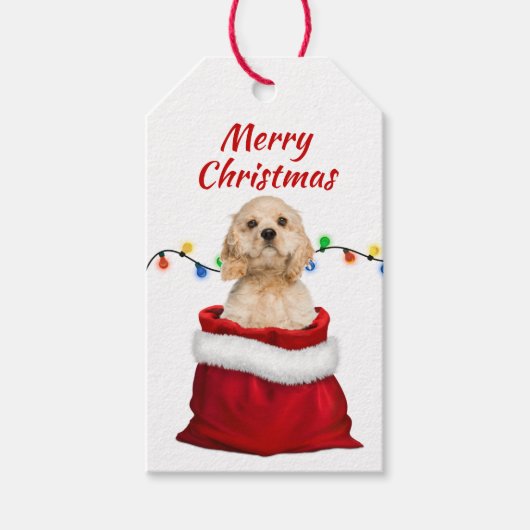 Cocker Spaniel Dog in Santa Bag Cadeaulabel (Voorkant)