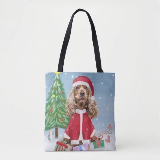 Cocker Spaniel Dog in sneeuw met kerstcadeaus Draagtas (Voorkant)