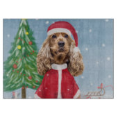 Cocker Spaniel Dog in sneeuw met kerstcadeaus Snijplank (Voorkant)