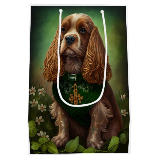 Cocker Spaniel Dog in St. Patrick's Day Dress Medium Cadeauzakje (Achterkant)