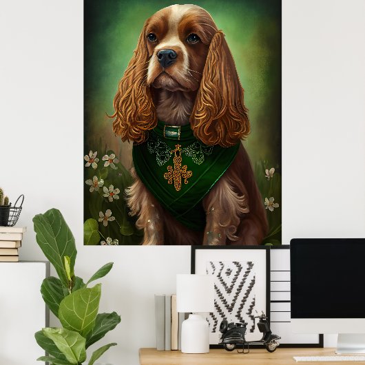 Cocker Spaniel Dog in St. Patrick's Day Dress Poster (Thuiskantoor)