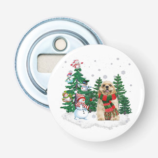 Cocker Spaniel Dog kerstmis Snowman - kerstboom Button Flesopener