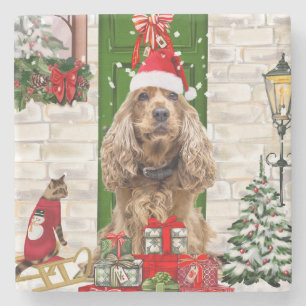 Cocker Spaniel Dog Kerstmis Stenen Onderzetter
