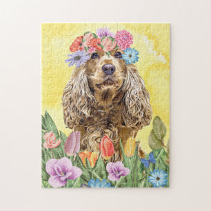 Cocker Spaniel Dog met Flowers Spring Legpuzzel