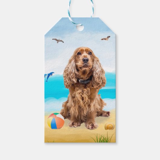 Cocker Spaniel Dog op strand Cadeaulabel (Voorkant)