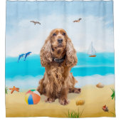 Cocker Spaniel Dog op strand Douchegordijn (Voorkant)