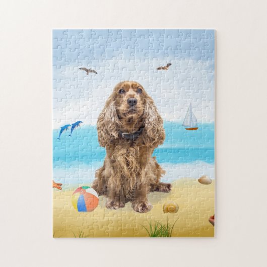 cocker spaniel dog op strand legpuzzel (Verticaal)