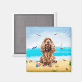 Cocker Spaniel Dog op strand Magneet (Voorkant / Achterkant)