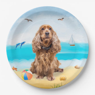 Cocker Spaniel Dog op strand Papieren Bordje
