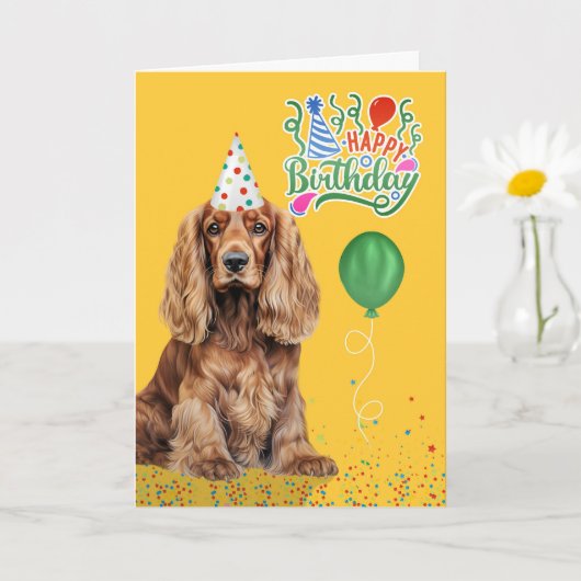 Cocker Spaniel Dog Party Hat Yellow Birthday Kaart (Kleine Plant)