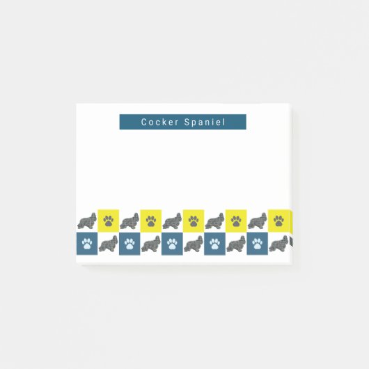 Cocker Spaniel Dog & Paw Yellow & Blue Grids Post-it® Notes (Voorkant)