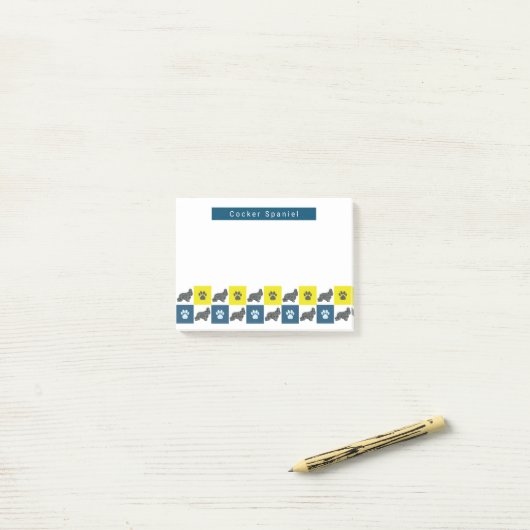 Cocker Spaniel Dog & Paw Yellow & Blue Grids Post-it® Notes (Op bureau)