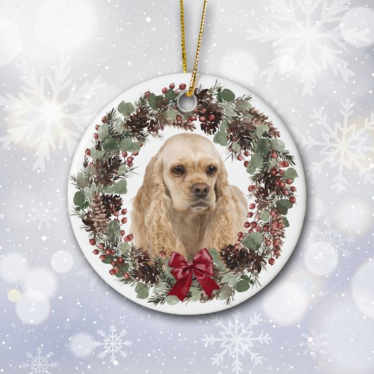 Cocker Spaniel Dog Pinecone Wreatalized Personaliz Keramisch Ornament