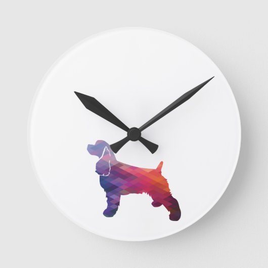 Cocker Spaniel Dog Silhouette Geometric Pattern Pu Ronde Klok (Voorkant)