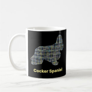 Cocker Spaniel Dog Silhouette Y&B Grid Lines Koffiemok