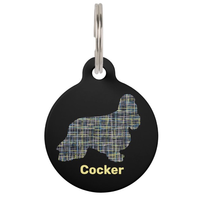 Cocker Spaniel Dog Yellow & Black Grid Line Huisdierpenning (Voorkant)
