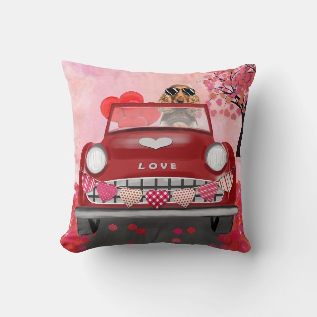 Cocker Spaniel Drivende auto met hart Valentijns Kussen (Voorkant)