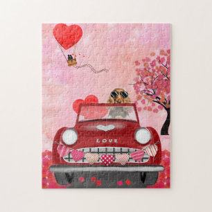 Cocker Spaniel Drivende auto met hart Valentijns Legpuzzel