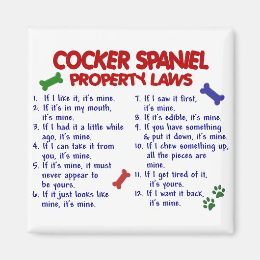 COCKER SPANIEL Eigendomswetten 2 Magneet (Voorkant)