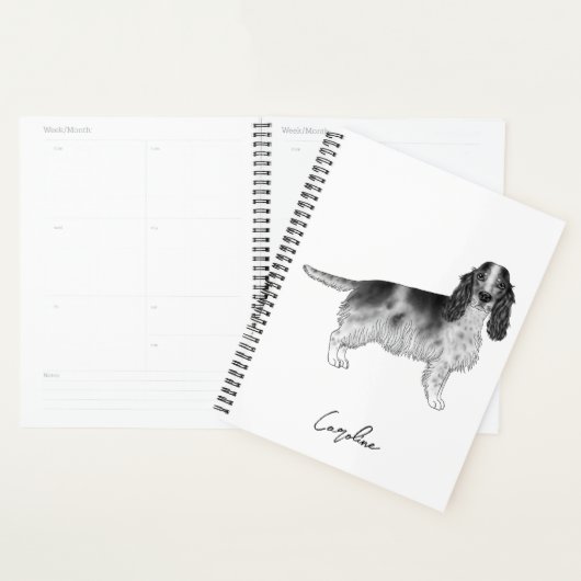Cocker Spaniel en noir et blanc & texte personnali (Devant avec enveloppe)