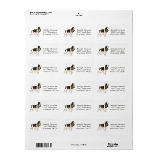 Cocker Spaniel Étiquette de adresse (Feuille entière)