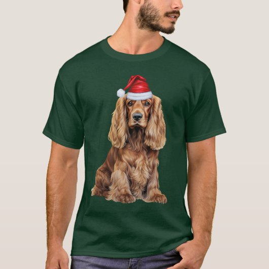 Cocker Spaniel Funny Christmas Santa Dog T-shirt (Voorkant)