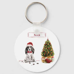 Cocker Spaniel Funny Kersthond met boom Sleutelhanger