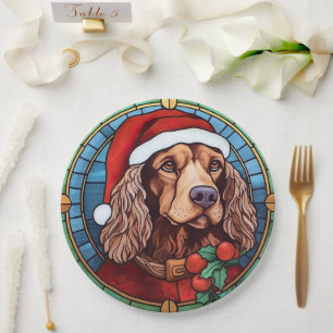 Cocker Spaniel Gebrandschilderd Glas Kerstmis Papieren Bordje