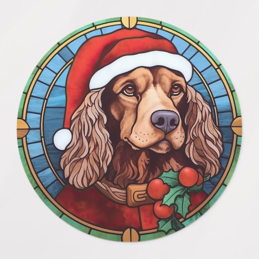 Cocker Spaniel Glas in lood Kerst Labels (Design 2)