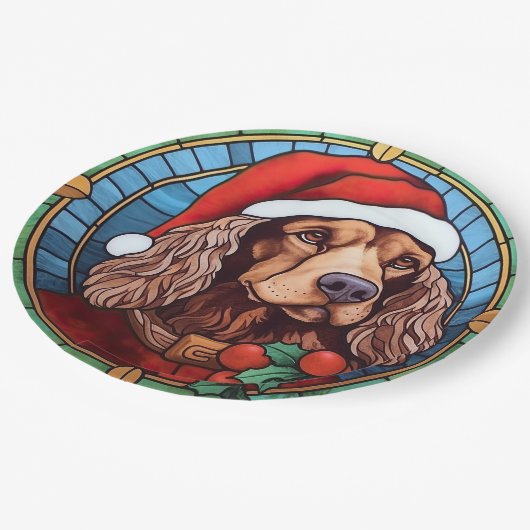 Cocker Spaniel Glas in lood Kerst Papieren Bordje (Gekanteld)