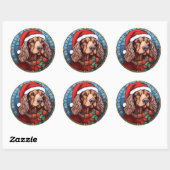 Cocker Spaniel Glas in lood Kerst Ronde Sticker (Vel)