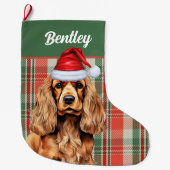 Cocker Spaniel groen en rood geplakt met naam van  Grote Kerstsok (Voorkant)