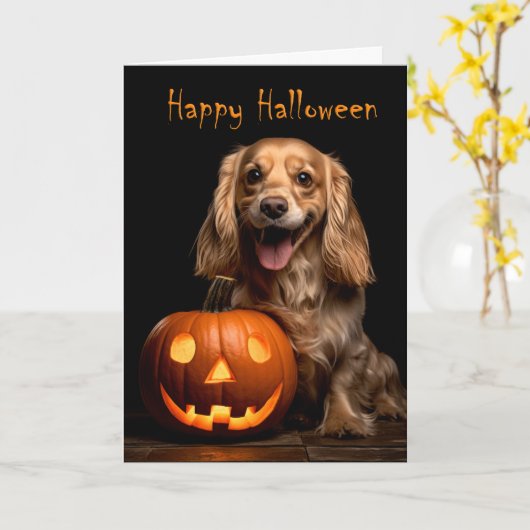 Cocker Spaniel Halloween Kaart (Gele Bloem)