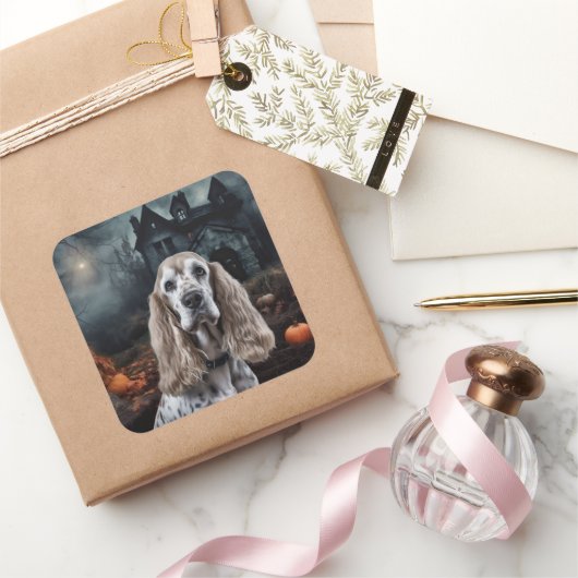Cocker Spaniel Halloween Scary Vierkante Sticker (Geschenken)