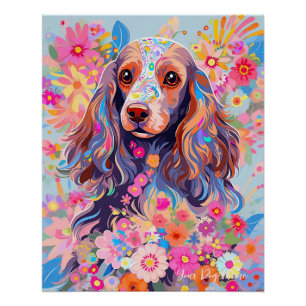 Cocker Spaniel Hond en Bloemen 002 - Kleerjuweel Perfect Poster
