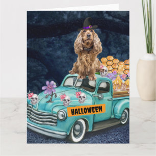 Cocker Spaniel hond Halloween vrachtwagen eng nach Kaart