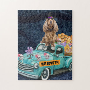 Cocker Spaniel hond Halloween vrachtwagen enge nac Legpuzzel