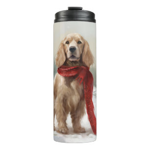 Cocker Spaniel hond in de sneeuw Kerstmis Thermosbeker