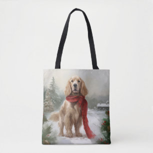 Cocker Spaniel hond in de sneeuw met Kerstmis Draagtas